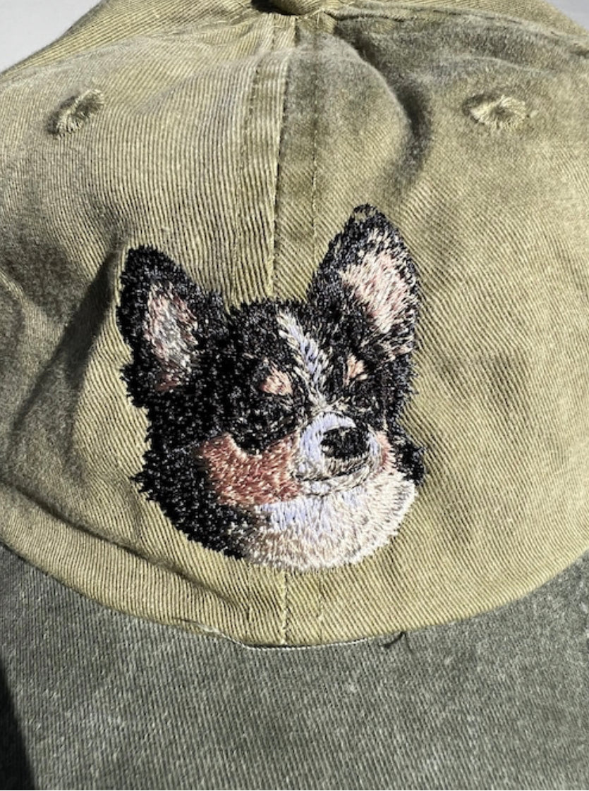 Dog embroidery cotton dad cap[Khaki]-Chihuahua(Black)