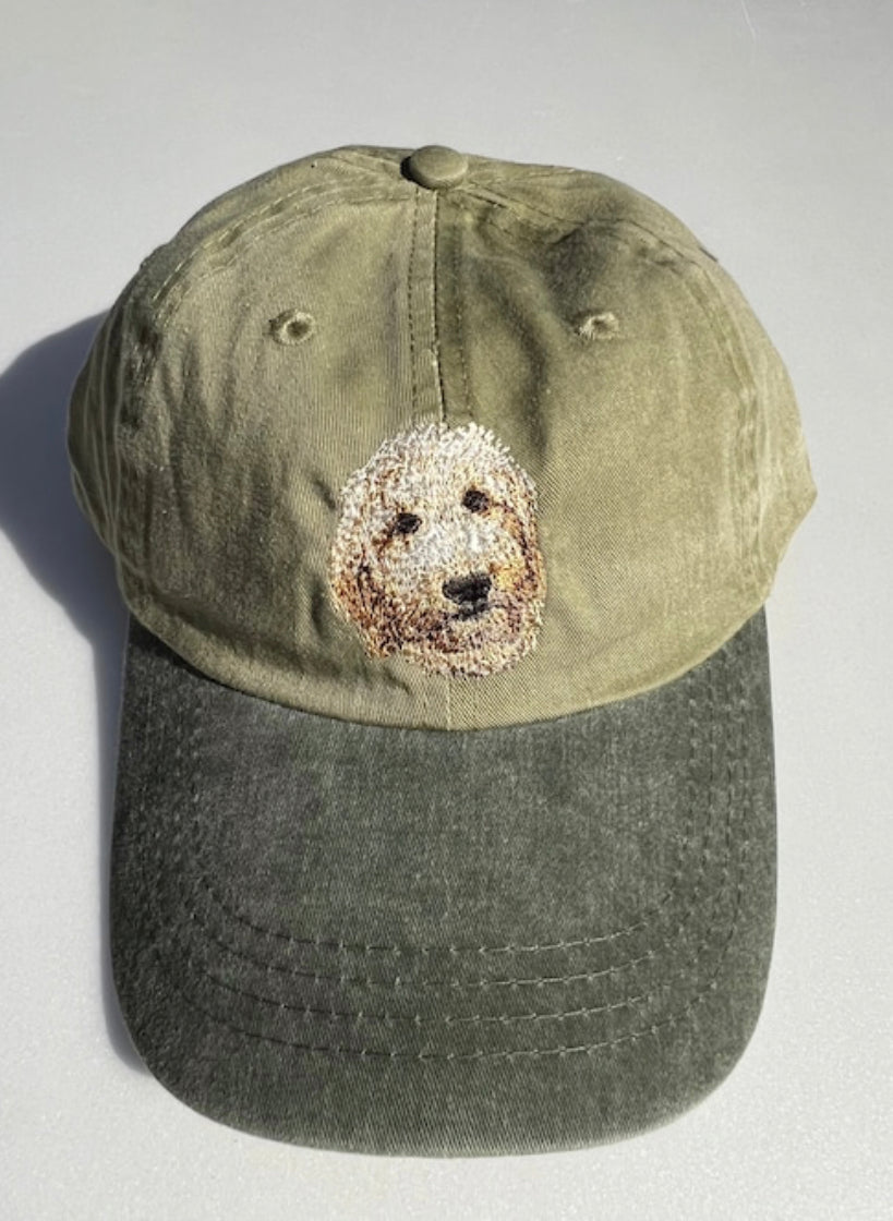 Dog embroidery cotton dad cap[Khaki]-Golden Labradoodle