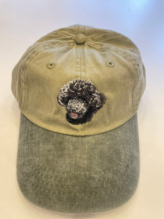 Dog embroidery cotton dad cap[Khaki]-Poodle(Black)
