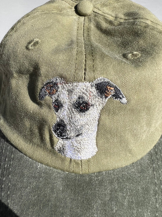 Dog embroidery cotton dad cap[Khaki]-Whippet
