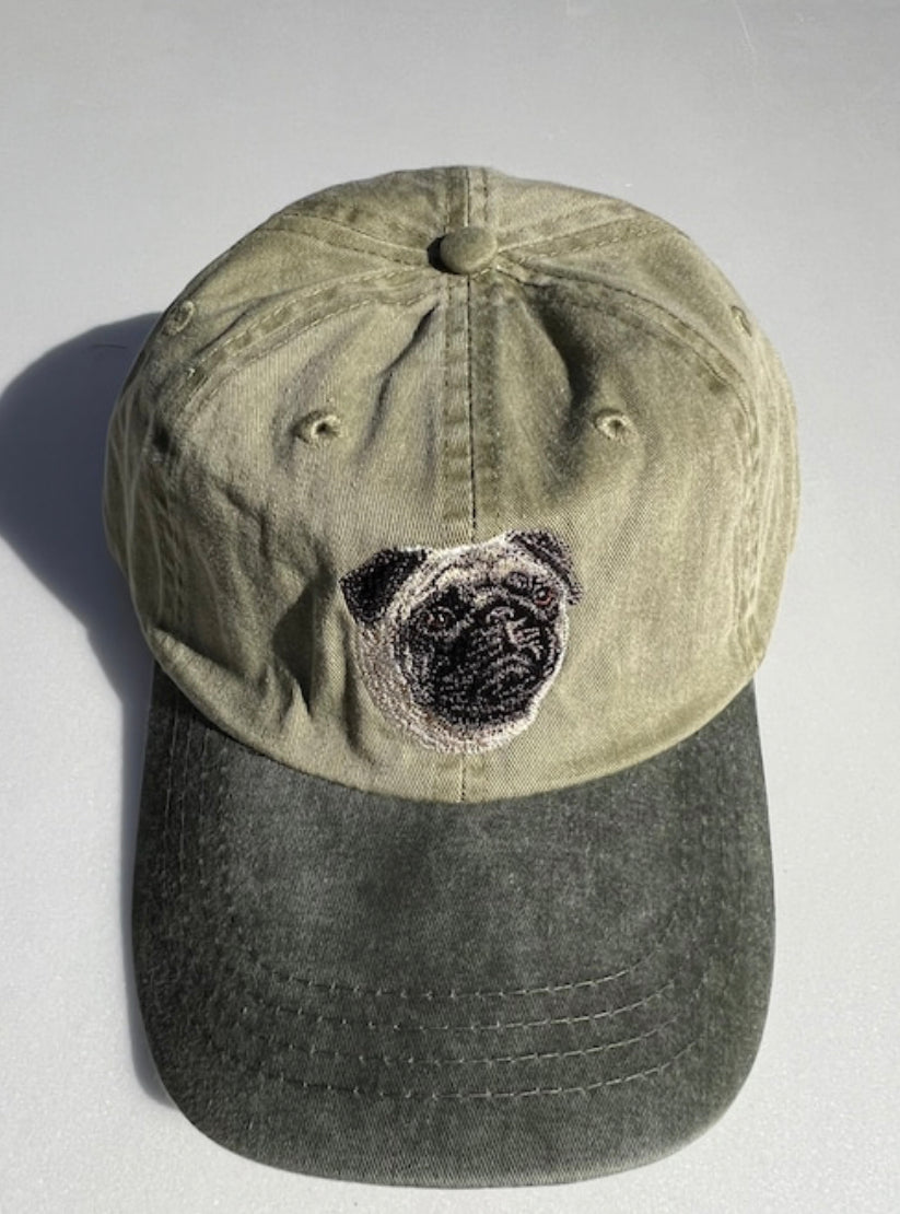 Dog embroidery cotton dad cap[Khaki]-Pug