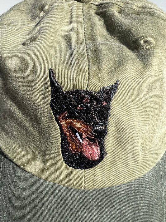 Dog embroidery cotton dad cap[Khaki]-Doberman