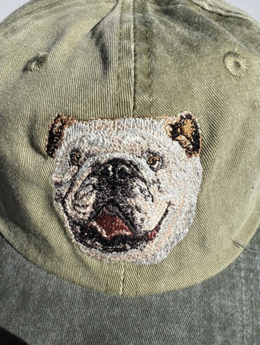 Dog embroidery cotton dad cap[Khaki]-Bulldog