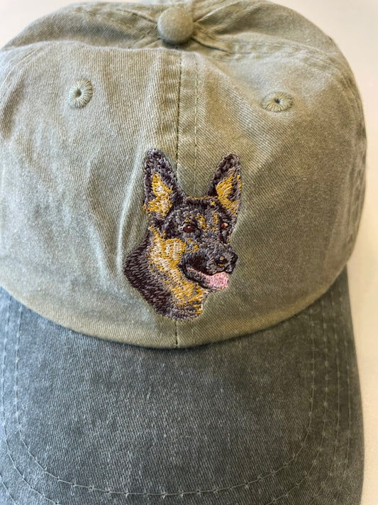 Dog embroidery cotton dad cap[Khaki]-German shepherd (side)