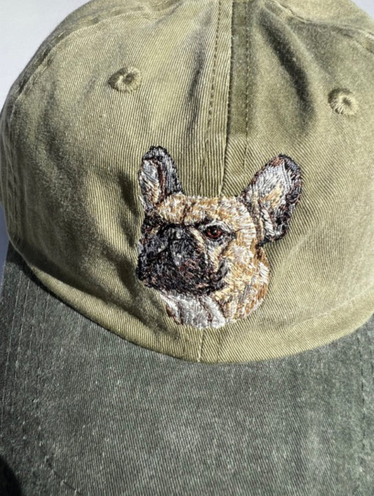 Dog embroidery cotton dad cap[Khaki]-French bulldog(standard)