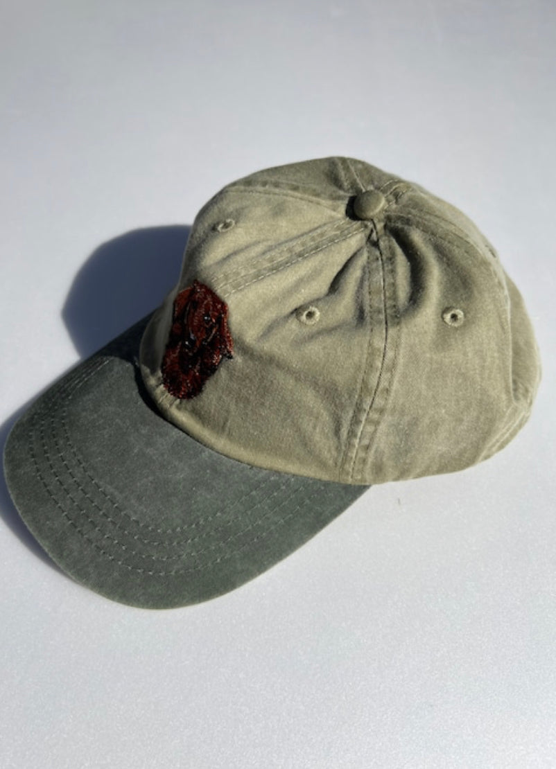 Dog embroidery cotton dad cap[Khaki]-Dachshund(red)②A