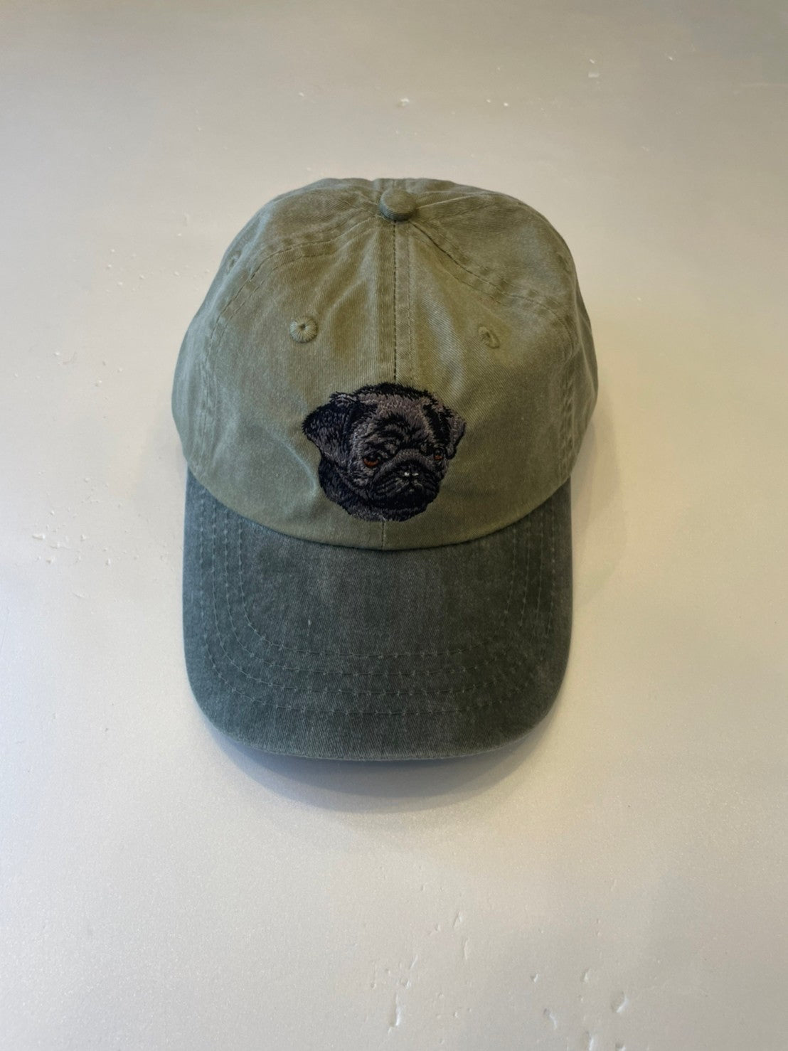 Dog embroidery cotton dad cap[Khaki]-Pug (Black)②