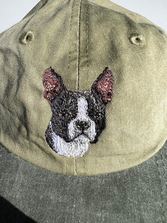 Dog embroidery cotton dad cap[Khaki]-Boston terrier