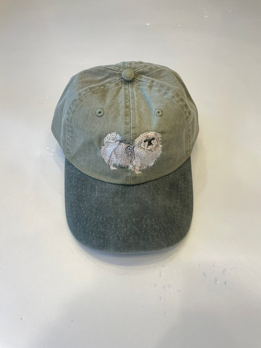 Dog embroidery cotton dad cap[Khaki]-Pekingese(whole)