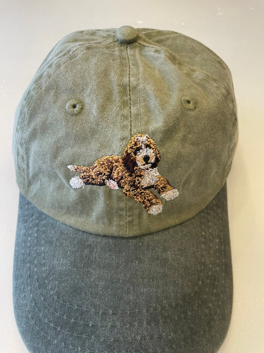 Dog embroidery cotton dad cap[Khaki]-Australian Labradoodle(whole)