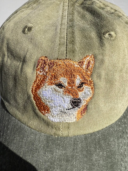 Dog embroidery cotton dad cap[Khaki]-Shibainu
