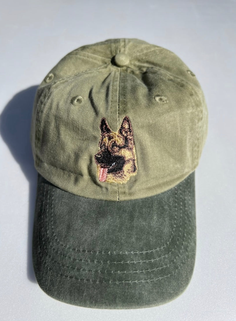 Dog embroidery cotton dad cap[Khaki]-German shepherd