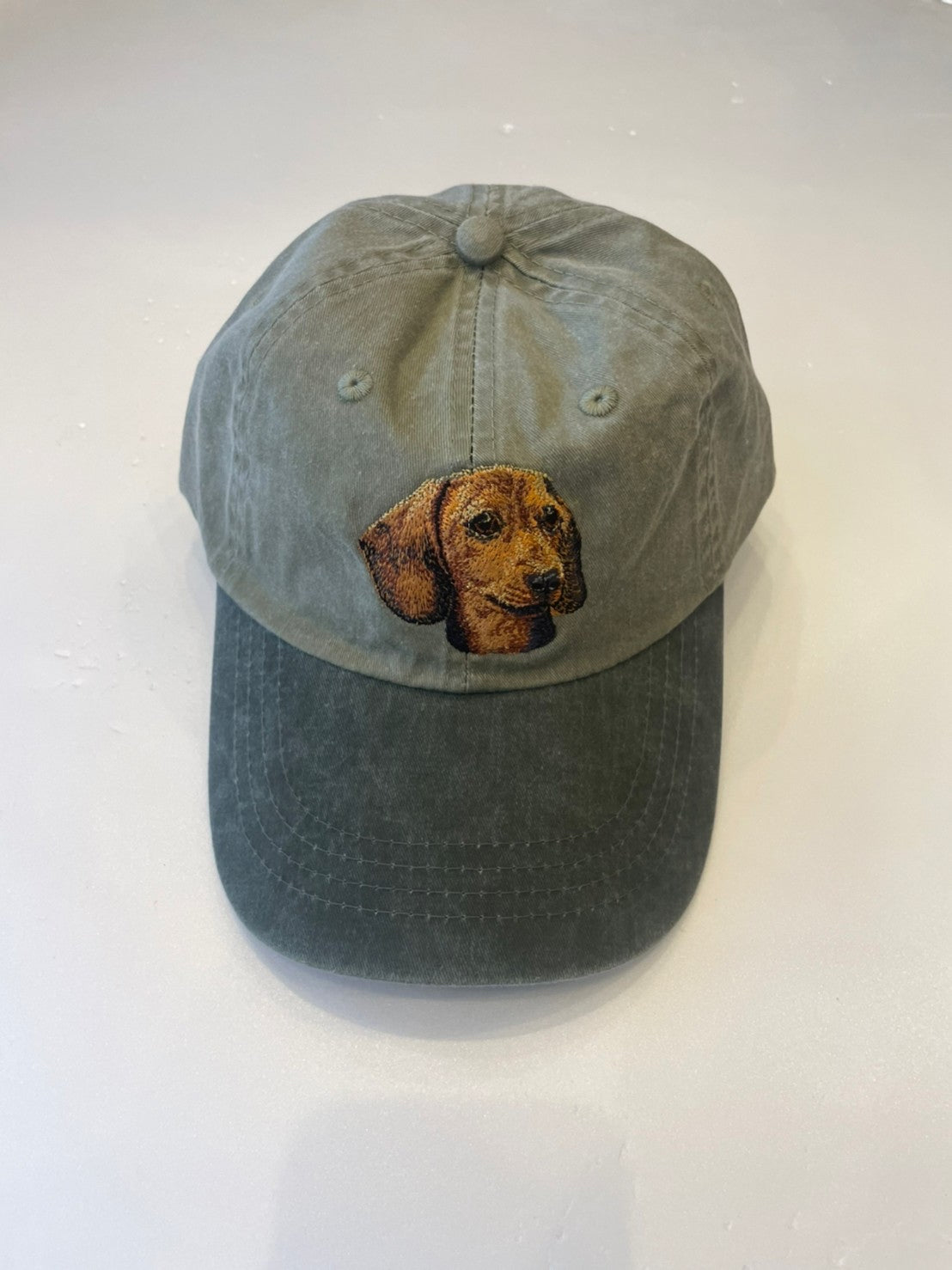 Dog embroidery cotton dad cap[Khaki]-Dachshund(red)③