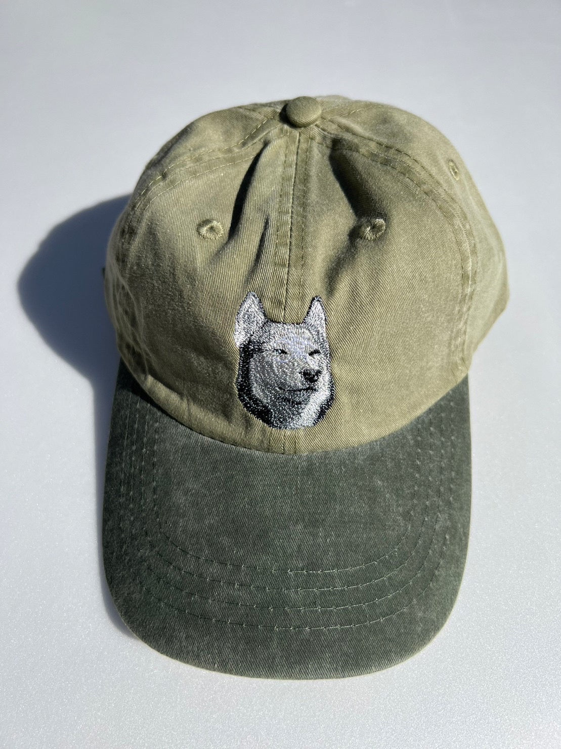 Dog embroidery cotton dad cap[Khaki]-Siberian Husky