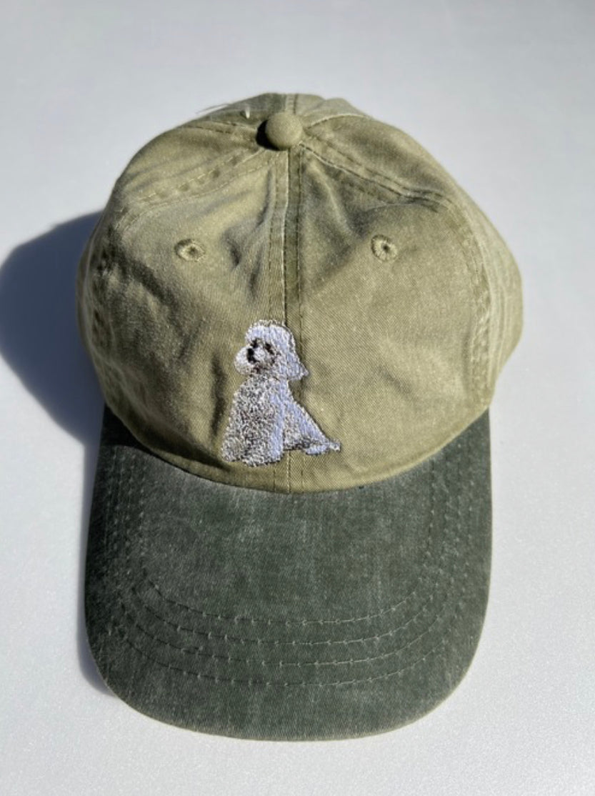 Dog embroidery cotton dad cap[Khaki]-Poodle(White×whole)