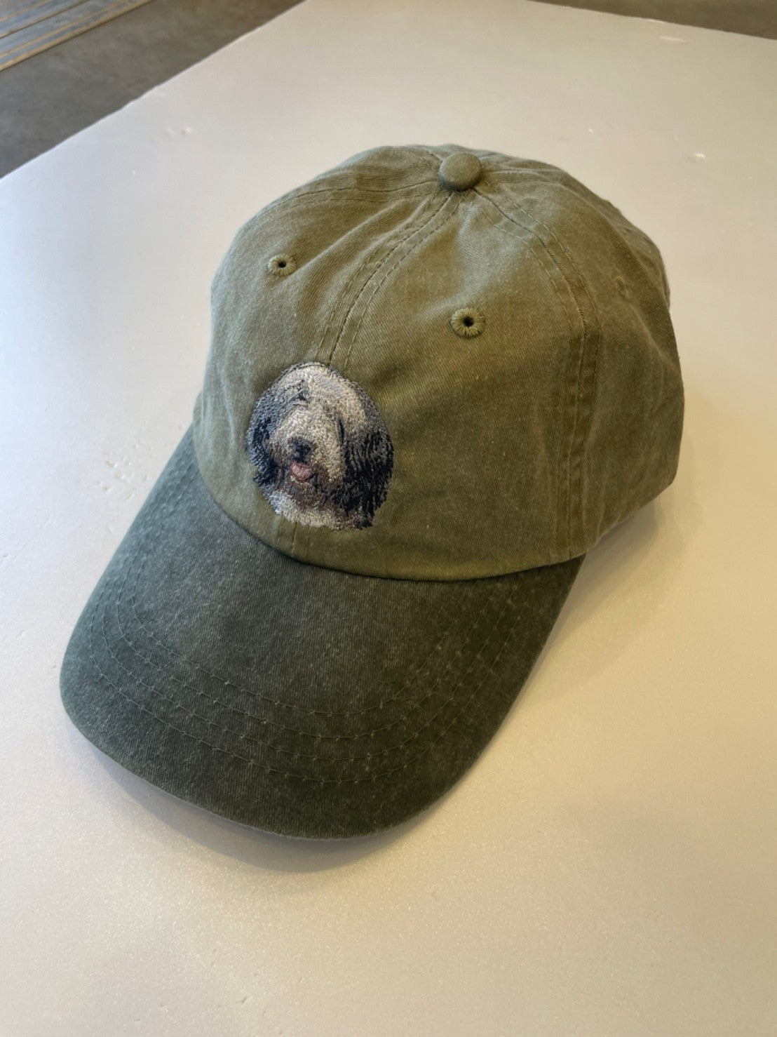 Dog embroidery cotton dad cap[Khaki]-Old English Sheepdog②