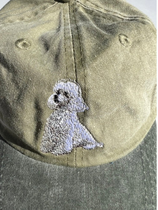 Dog embroidery cotton dad cap[Khaki]-Poodle(White×whole)