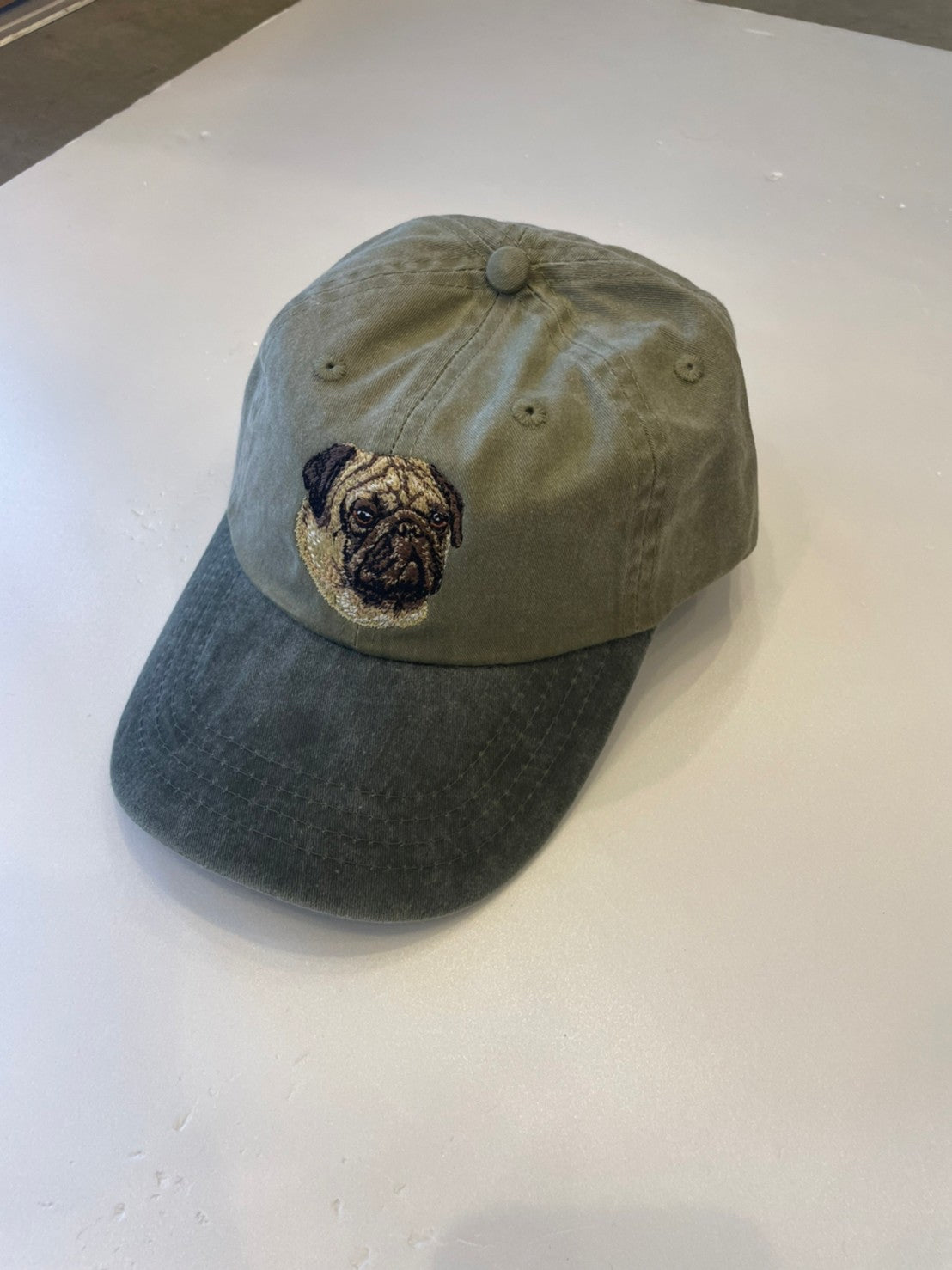 Dog embroidery cotton dad cap[Khaki]-Pug②