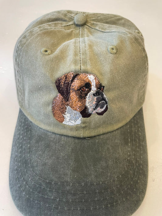 Dog embroidery cotton dad cap[Khaki]-Boxer