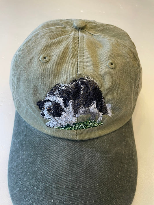 Dog embroidery cotton dad cap[Khaki]-Border collie(whole)