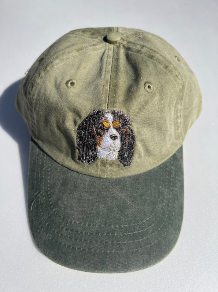 Dog embroidery cotton dad cap[Khaki]-Cavalier(try)