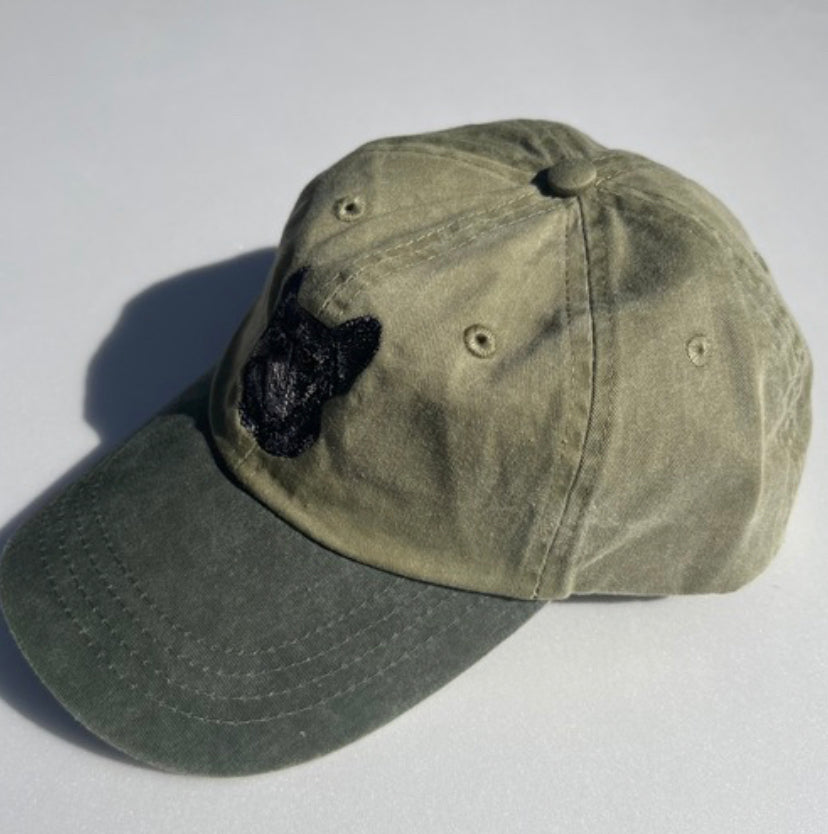 Dog embroidery cotton dad cap[Khaki]-French bulldog(All black)