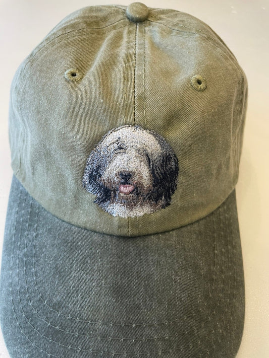 Dog embroidery cotton dad cap[Khaki]-Old English Sheepdog②