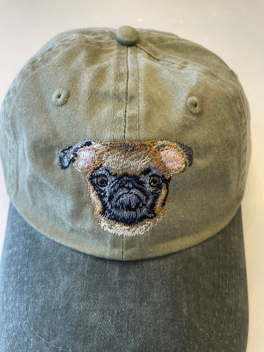Dog embroidery cotton dad cap[Khaki]-Brussels Griffon
