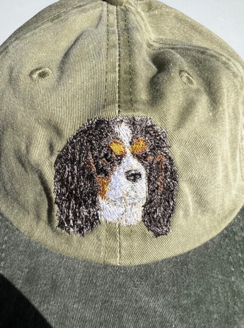 Dog embroidery cotton dad cap[Khaki]-Cavalier(try)