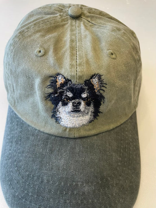 Dog embroidery cotton dad cap[Khaki]-Chihuahua(Black)②A