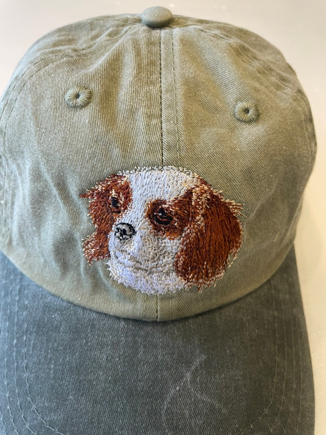 Dog embroidery cotton dad cap[Khaki]-Cavalier②A