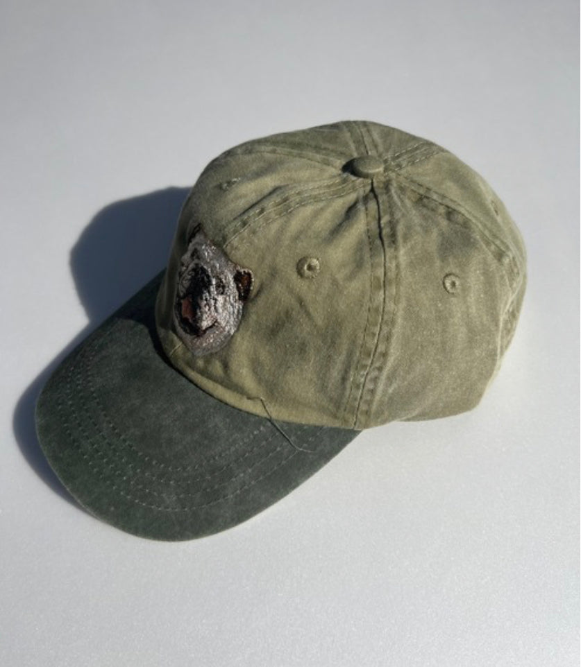 Dog embroidery cotton dad cap[Khaki]-Bulldog