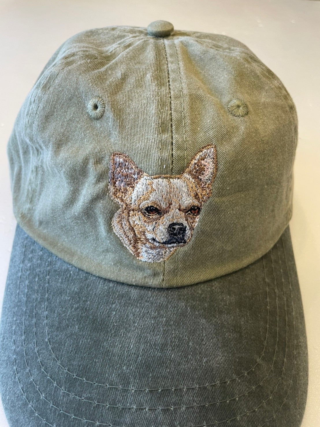 Dog embroidery cotton dad cap[Khaki]-Chihuahua(Cream)