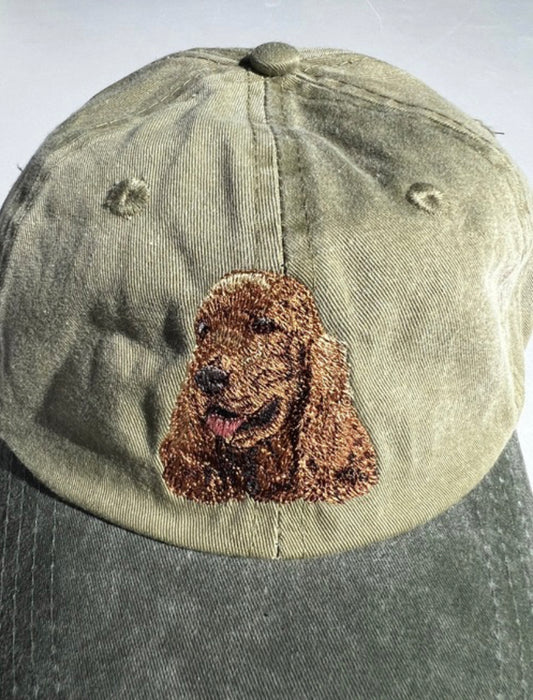 Dog embroidery cotton dad cap[Khaki]-Cocker Spaniel(red)