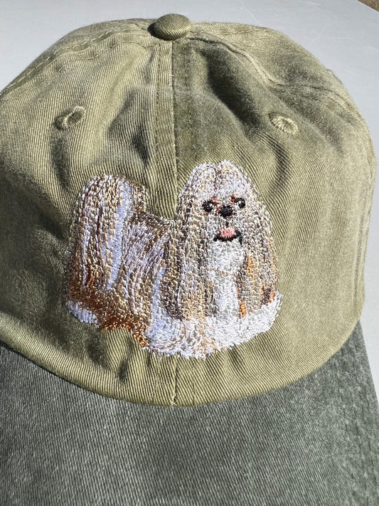 Dog embroidery cotton dad cap[Khaki]-Shih Tzu(Whole)