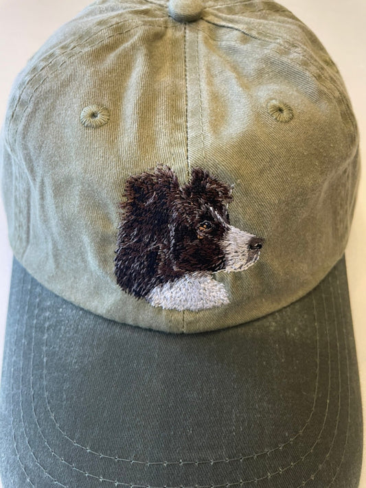 Dog embroidery cotton dad cap[Khaki]-Border collie(side)