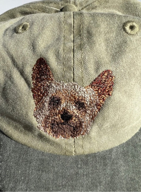 Dog embroidery cotton dad cap[Khaki]-Yorkshire terrier