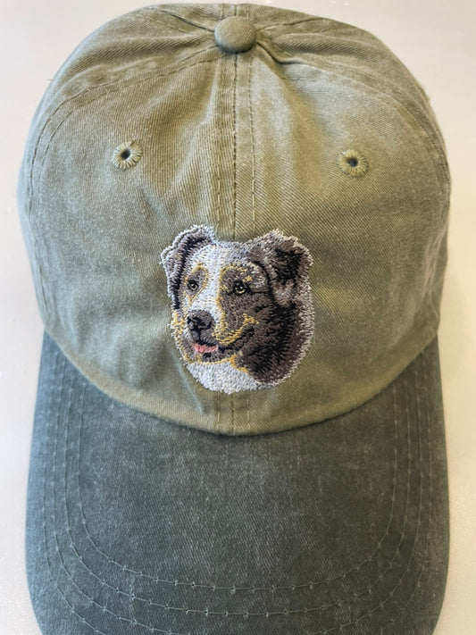 Dog embroidery cotton dad cap[Khaki]-Australian shepherd
