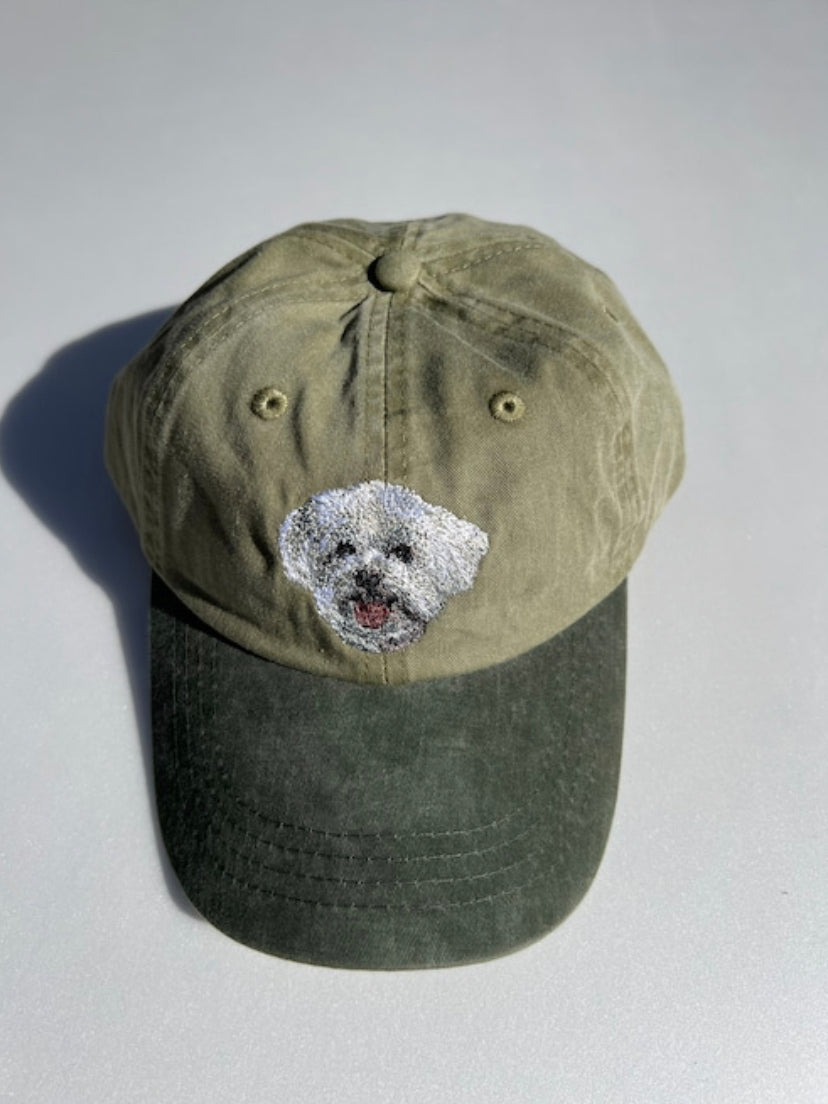 Dog embroidery cotton dad cap[Khaki]-Maltese