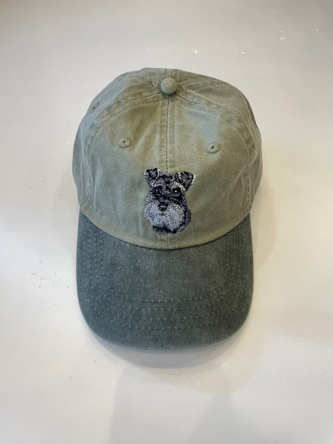 Dog embroidery cotton dad cap[Khaki]-Schnauzer(Black)