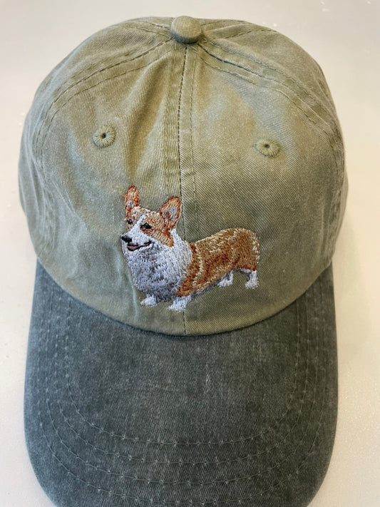 Dog embroidery cotton dad cap[Khaki]-Corgi(whole)