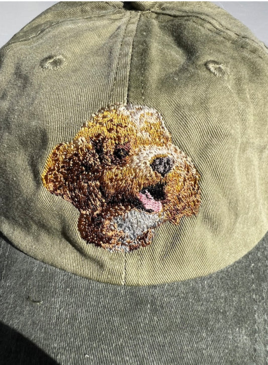Dog embroidery cotton dad cap[Khaki]-Poodle(red)