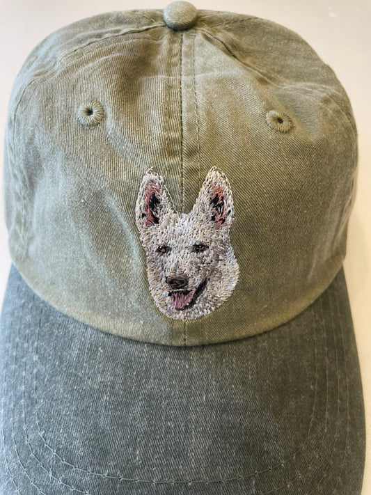 Dog embroidery cotton dad cap[Khaki]-white Shepherd