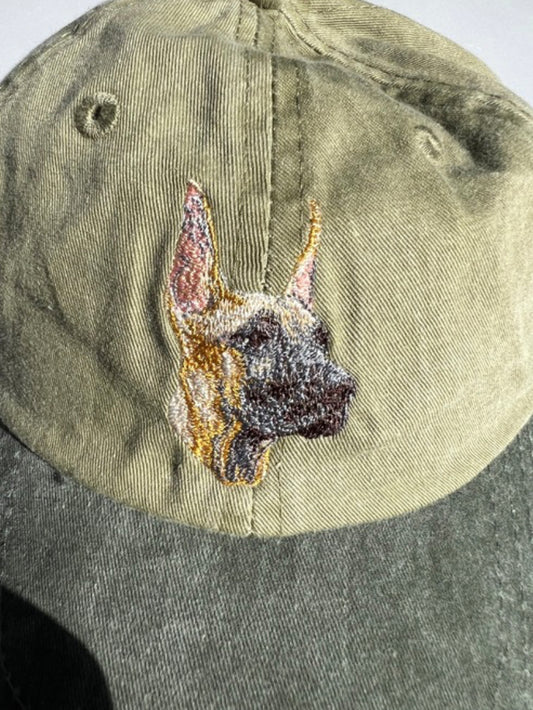 Dog embroidery cotton dad cap[Khaki]-Great dane