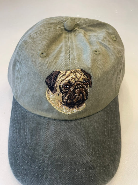 Dog embroidery cotton dad cap[Khaki]-Pug②