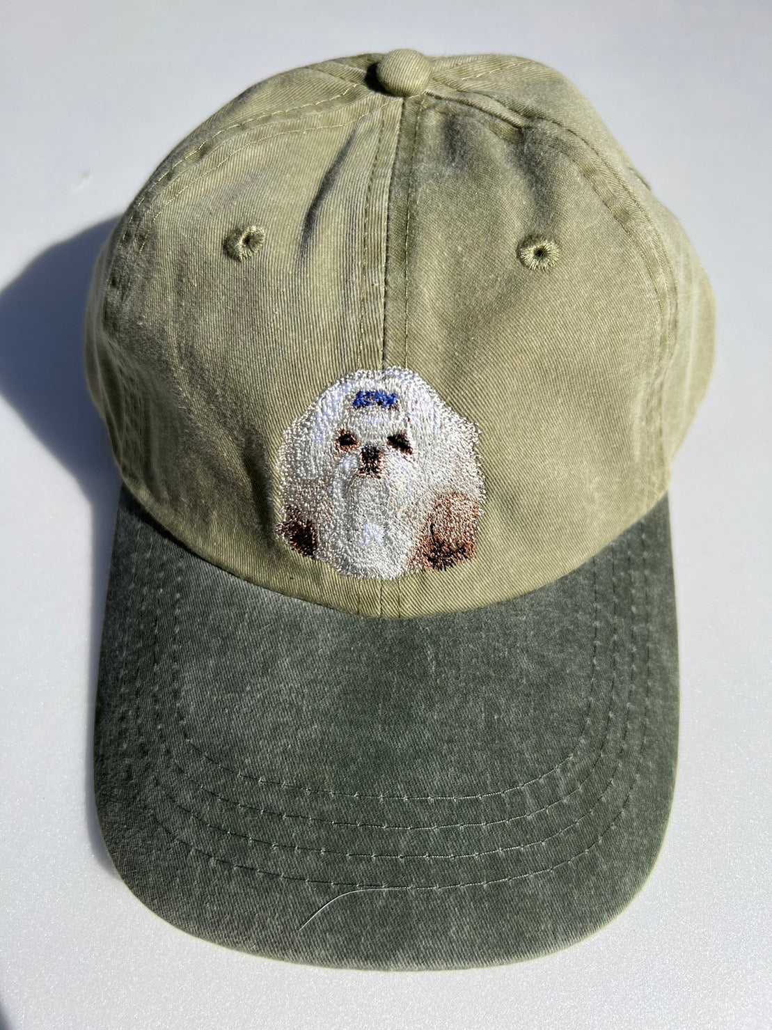 Dog embroidery cotton dad cap[Khaki]-Shih Tzu