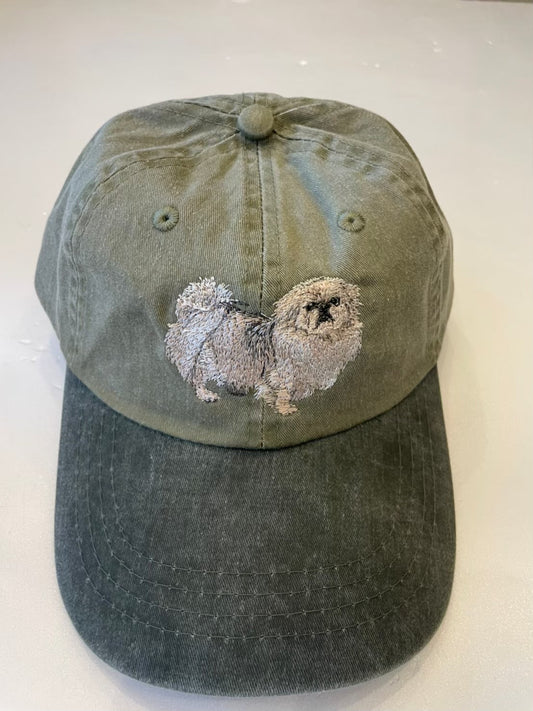 Dog embroidery cotton dad cap[Khaki]-Pekingese(whole)