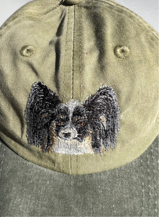 Dog embroidery cotton dad cap[Khaki]-papillon