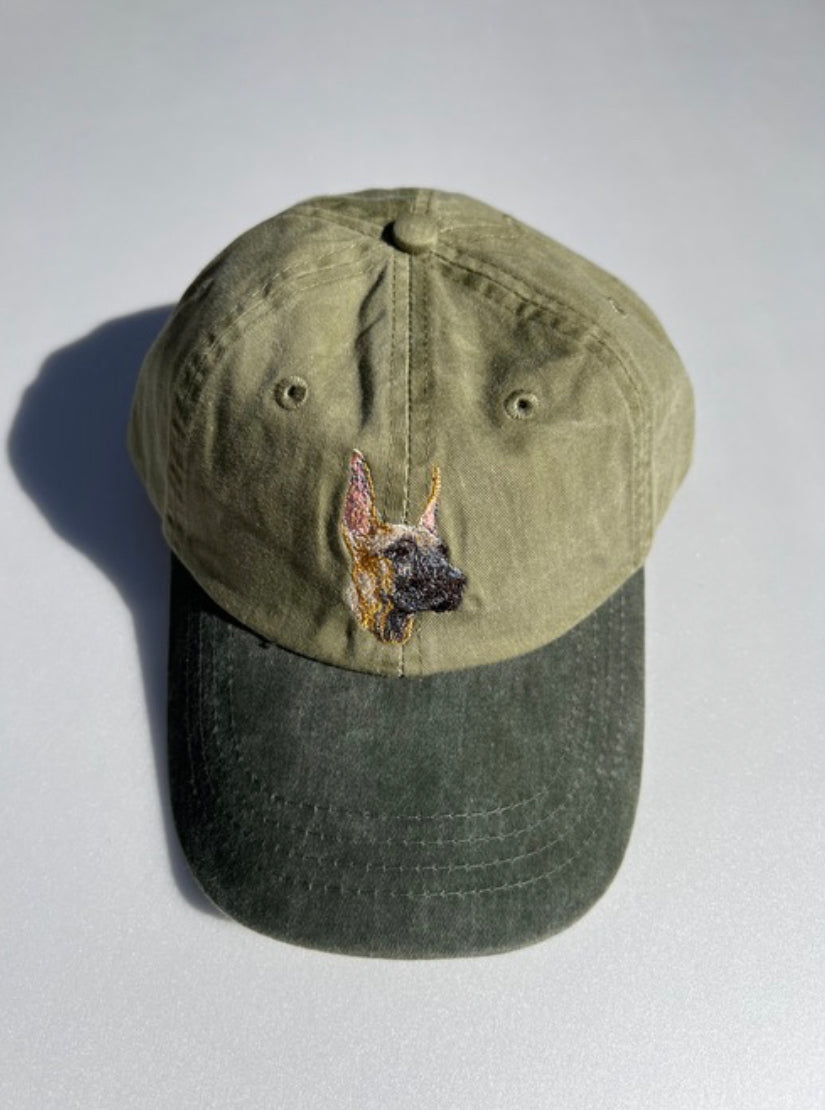 Dog embroidery cotton dad cap[Khaki]-Great dane