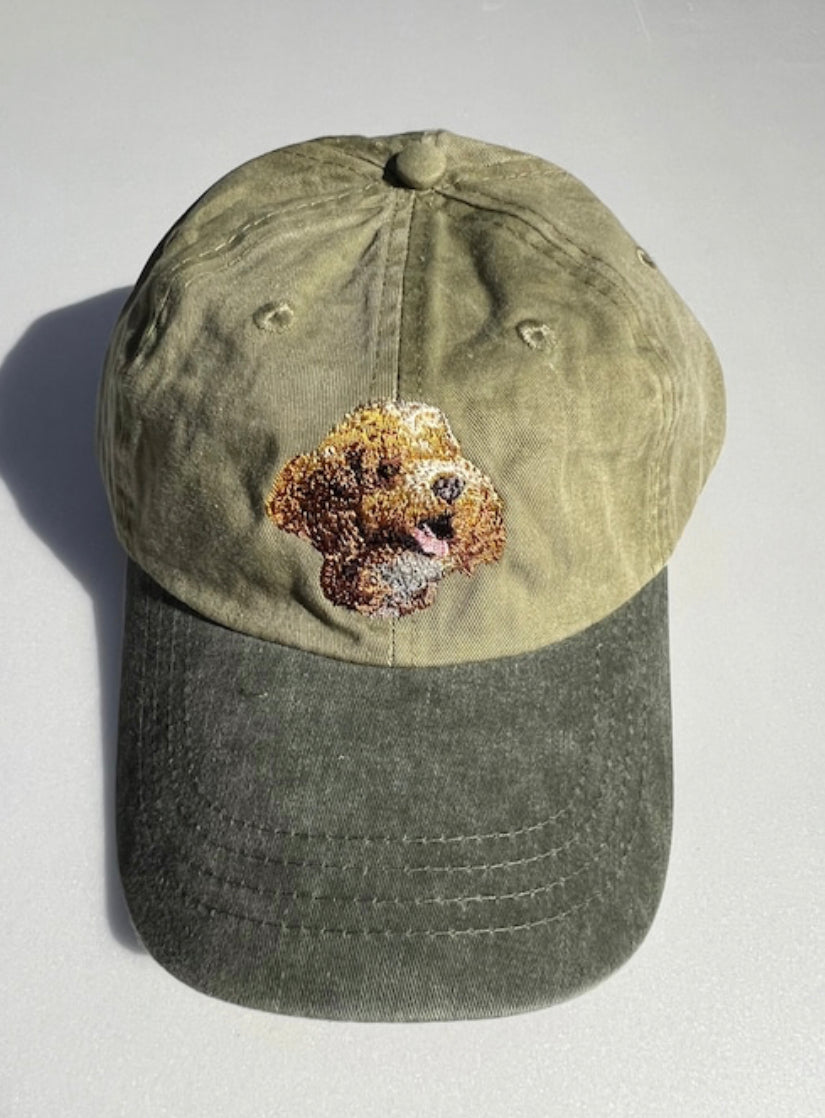 Dog embroidery cotton dad cap[Khaki]-Poodle(red)